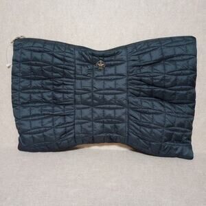 Kate Spade Cosmetic Bag Quilted Black Zip Accessory 16x11 Bow Purse Gold